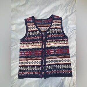 Class Club Multicolor Knit fair isle cotton ramie button up Vest size kids 7